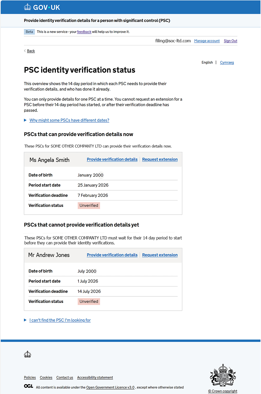 Selecting the person with significant control (PSC) to update their ID-verification details
